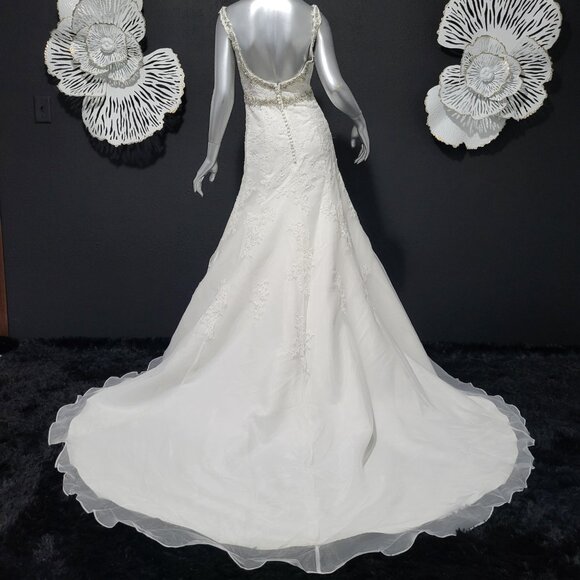 NWT~$1795~DAVINCI~SZ 6~IVORY OFF WHITE RHINESTONE BEADED LACE WEDDING DRESS - Picture 10 of 16